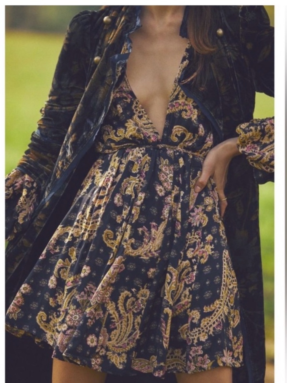 Free People Floral Black Printed Arzel Mini Dress size S